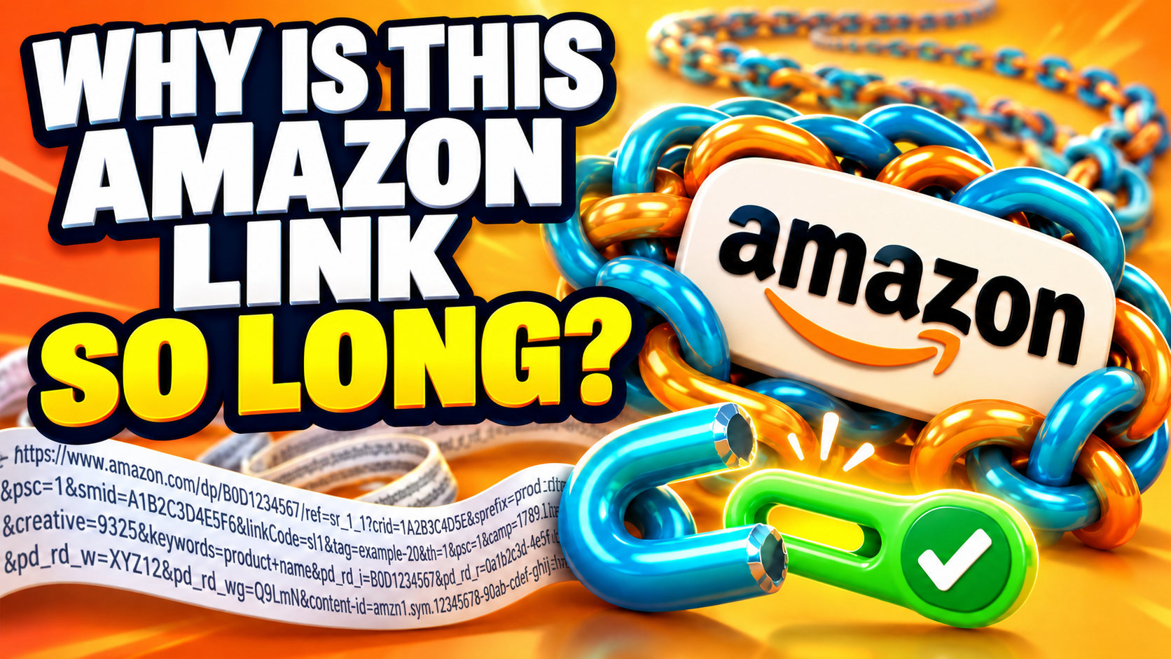 Why is this Amazon link so long? An Amazon logo wrapped in chains beside a long product URL and a clean-link symbol.