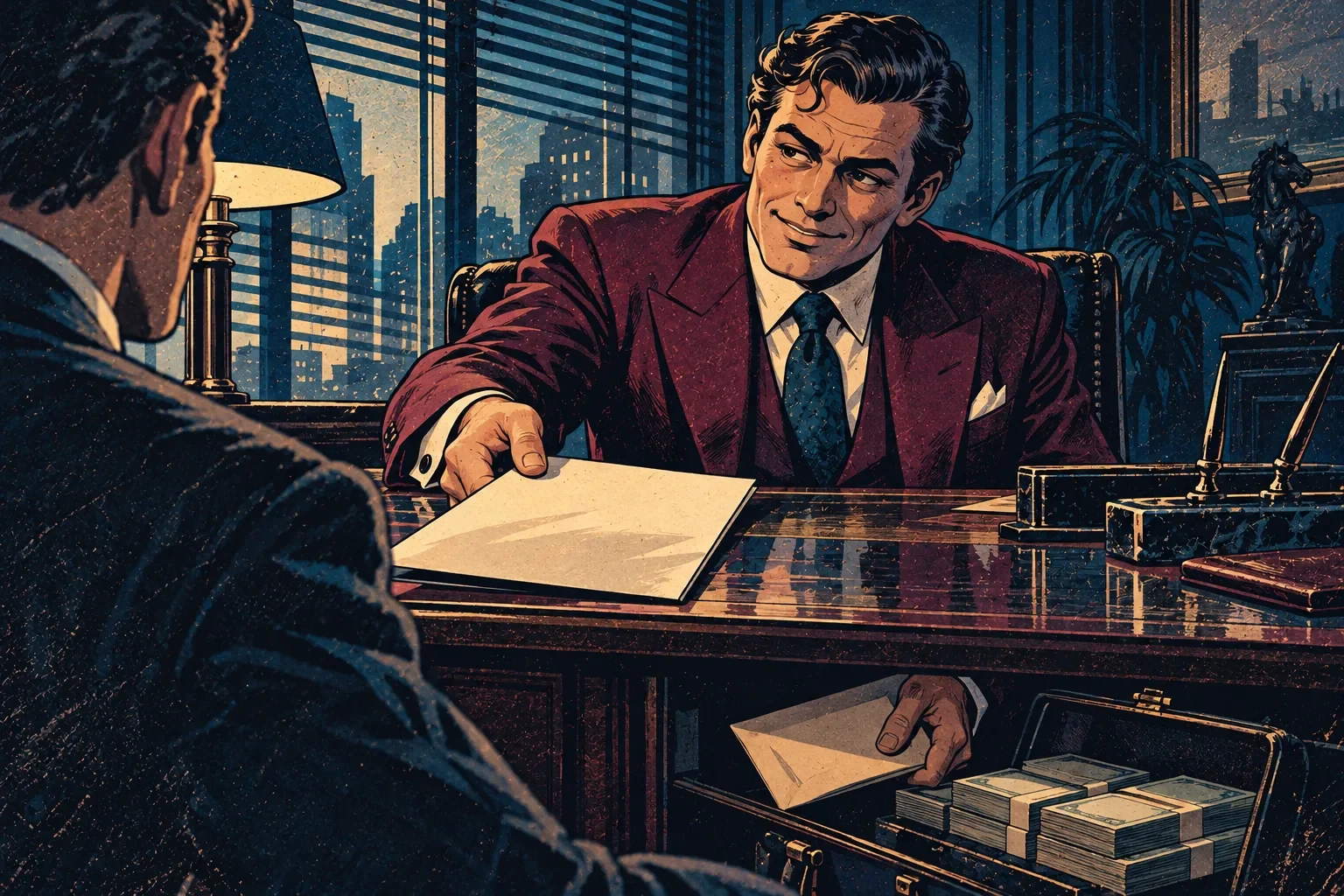 fraudster in a red suit